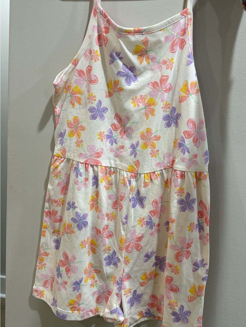 Carter's Cream Sleeveless Floral Romper with Pink, Purple & Yellow Flowers